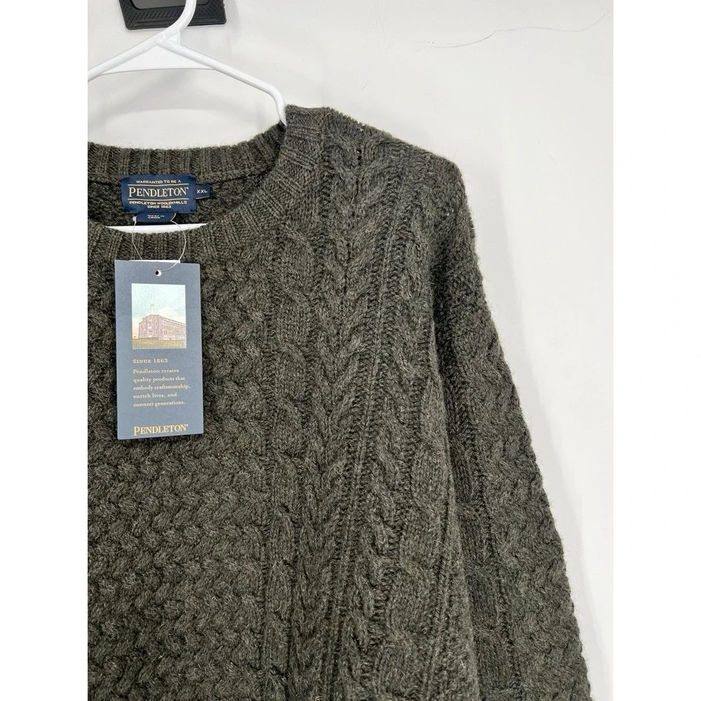NEW‎ Pendleton 100% Wool Fisherman Sweater Cable Knit Men's 2XL Dark Green